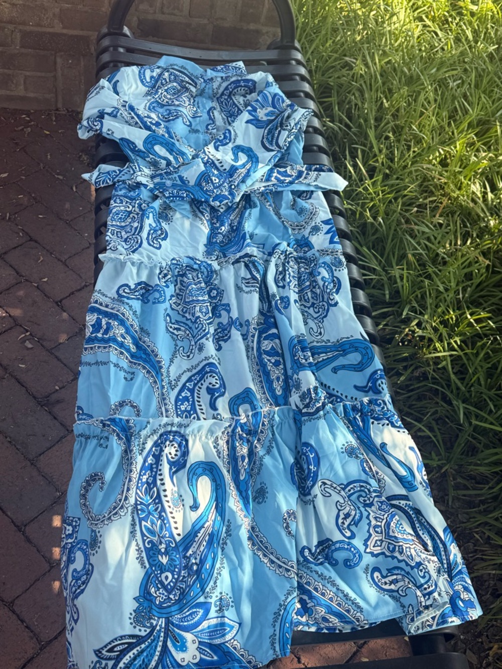 Blue Paisley Maxi Shirt Dress with Tie Waist - Picture 4 of 8